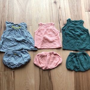 Baby B’gosh tops with bloomer bottoms.